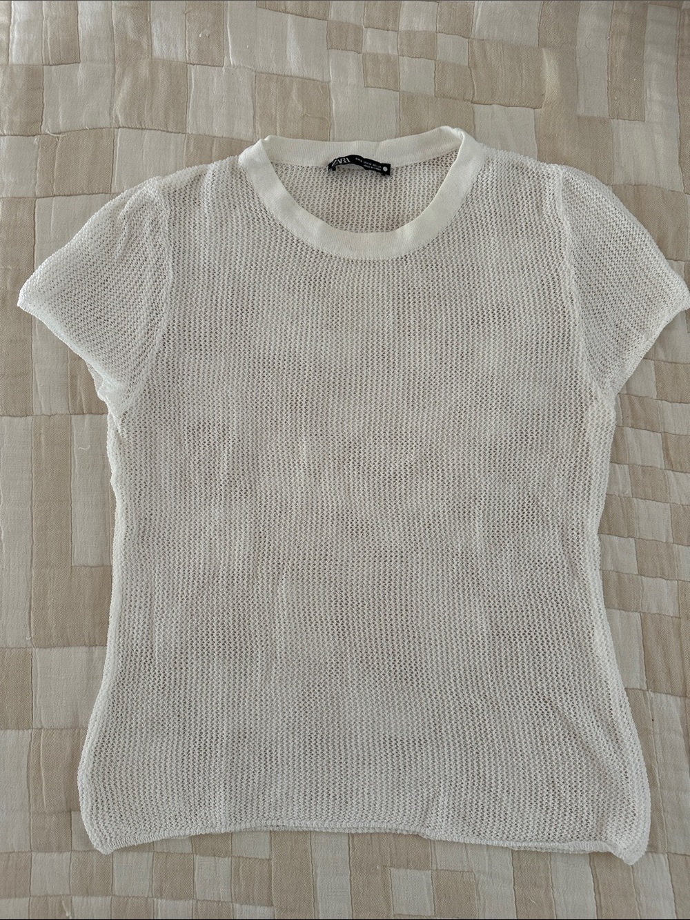 Zara White Short-Sleeve Knit Tee
